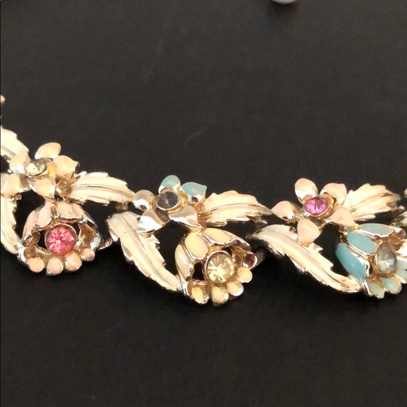 VINTAGE VIVID COLORFUL CRYSTAL & ENAMEL NECKLACE - Picture 4 of 13